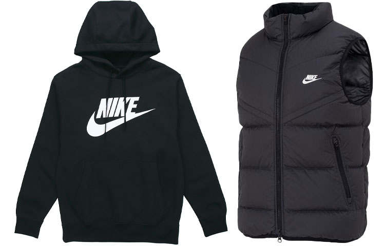 Nike Nike Letter Logo Print Fleece Lined Long Sleeved Hoodie Stand Collar Zippers Down Vests Casual Sportswear Men's Black