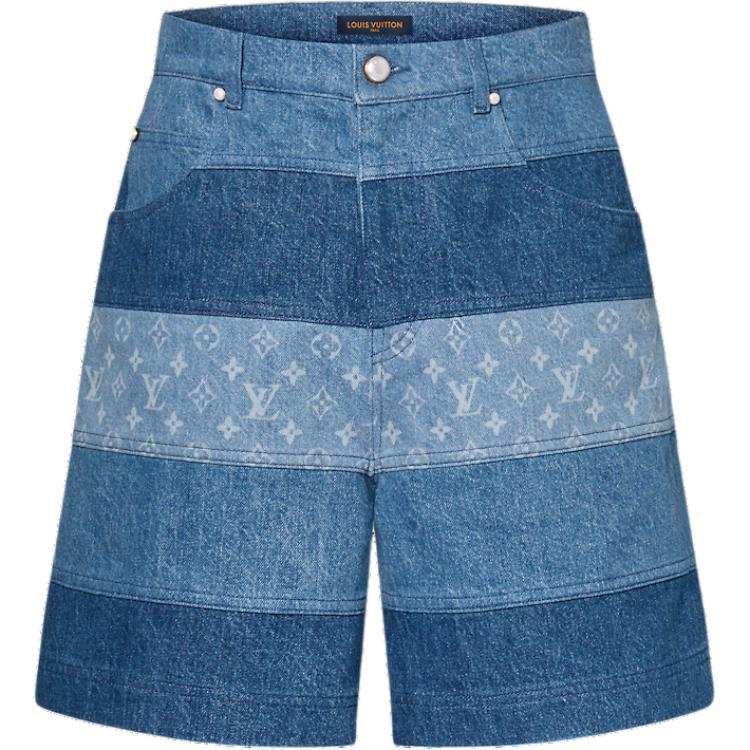 LOUIS VUITTON Lv Striped Patchwork Denim Shorts