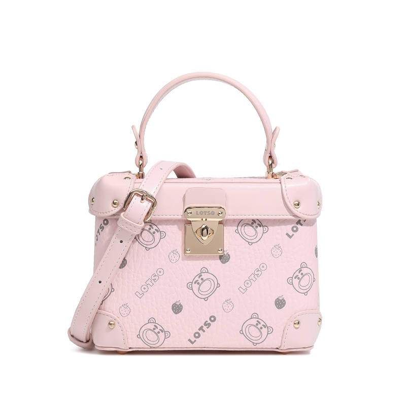 Disney Lotso PVC Box Bag, Crossbody Handbag Women's Pink/Ecru/Milk Tea