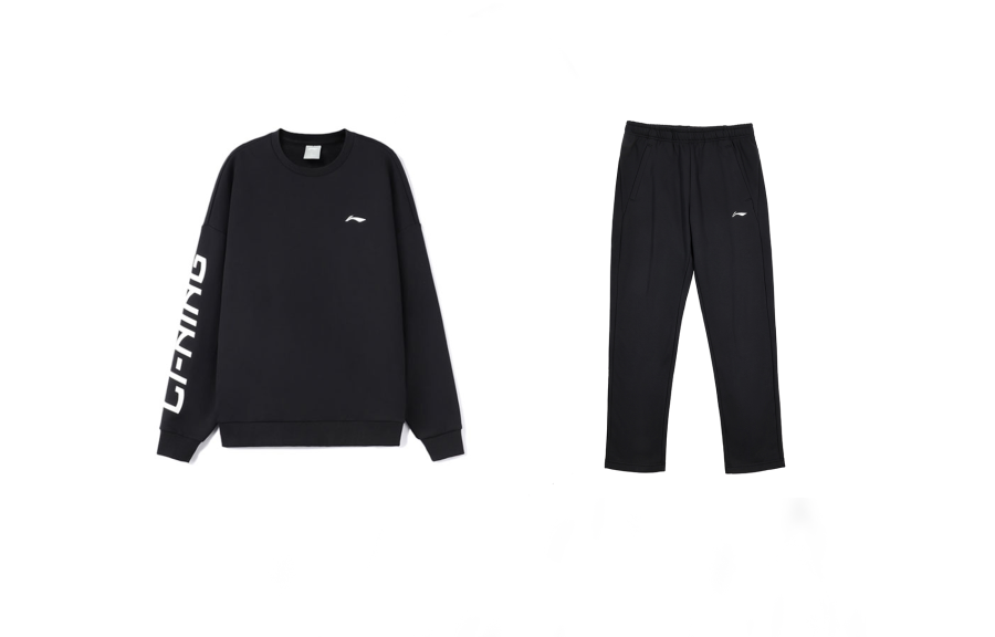 Li-Ning Li Ning Casual Sportswear Men's Set Black+Black Crew Neck Moderate