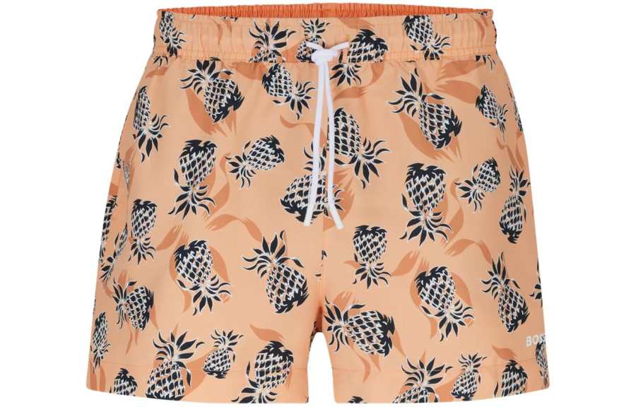 HUGO BOSS Fully Lined Swim Shorts With Pineapple Motif Beach Shorts Men's Orange