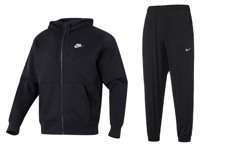 Nike Nike Solid Color Loose Fit Hooded Fleece Lined Hoodies & Sweatshirts Breathable Elastic Cuff Pants Casual Sportswear