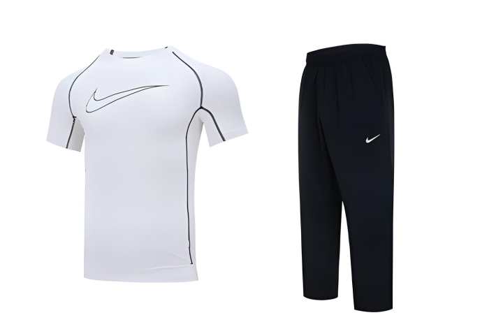 Nike Nike Casual Sportswear Men's White T Shirt+Black Pants Crew Neck Moderate