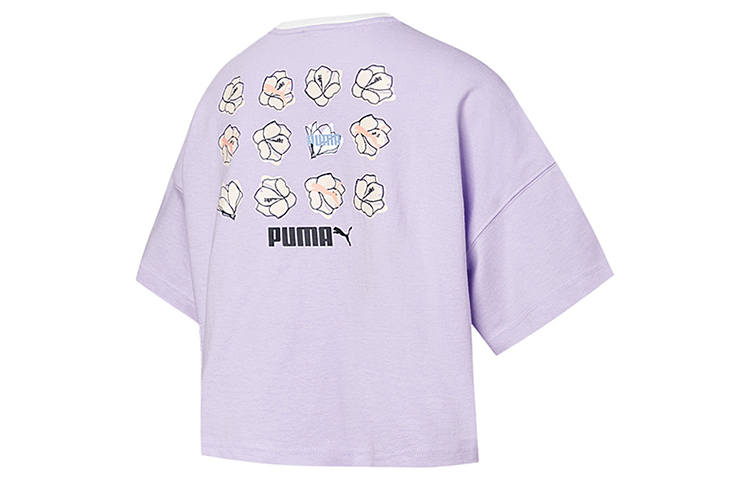 PUMA Crop Tops Women's Lavender Crew Neck Moderate