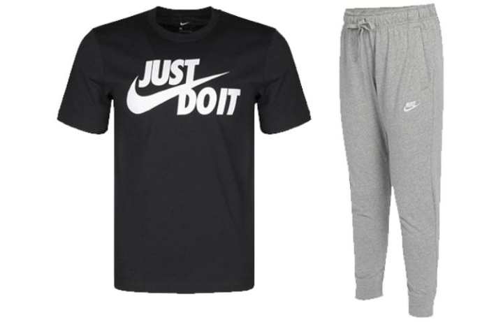 Nike Nike Casual Sportswear Men's Black Top+Gray Pants Crew Neck Moderate