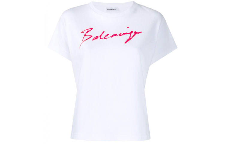 Balenciaga T Shirts Women's White Crew Neck Moderate Straight Fit