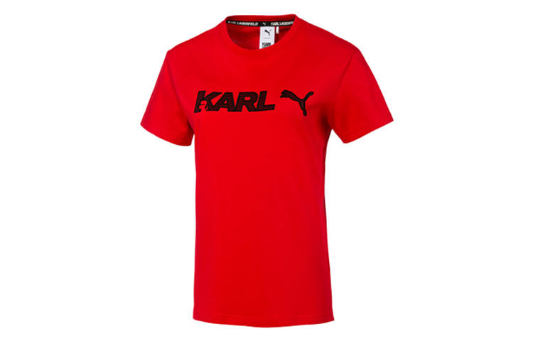 PUMA T Shirts Women's Bright Red Crew Neck Moderate Straight Fit