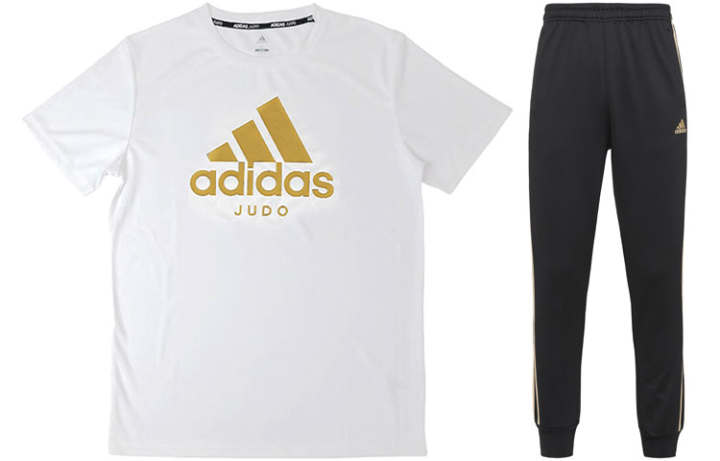 Adidas Adidas Casual Sportswear Men's White Gold+Black Gold Crew Neck Moderate