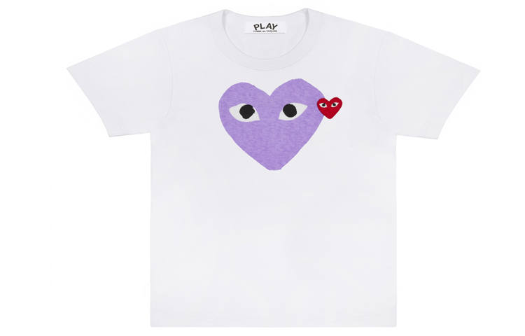 CDG Play T Shirts Women's White Crew Neck Moderate Straight Fit