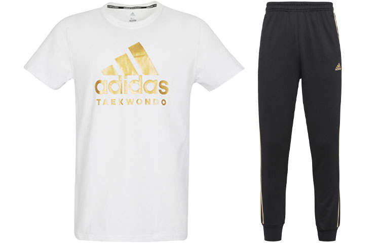 Adidas Adidas Casual Sportswear Men's White Gold+Black Gold Crew Neck Moderate