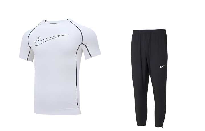 Nike Nike Casual Sportswear Men's White T Shirt+Black Pants Crew Neck Moderate
