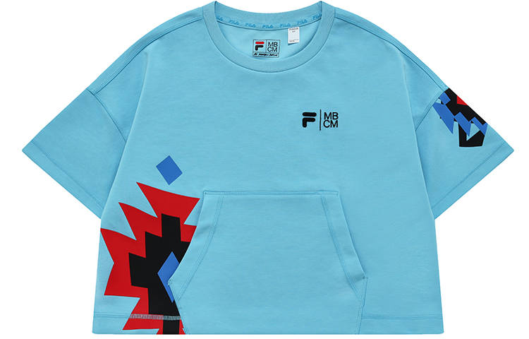 FILA FUSION X Marcelo Burlon Crop Tops Women's Air Blue Crew Neck Moderate