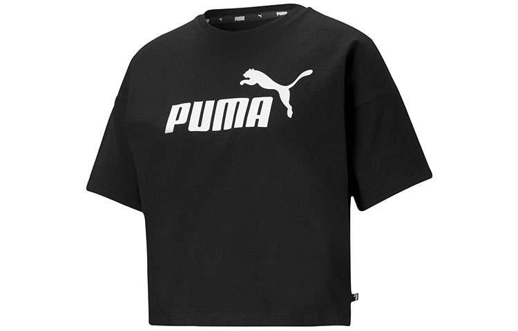 PUMA ESS T Shirts Women's Black Crew Neck Moderate