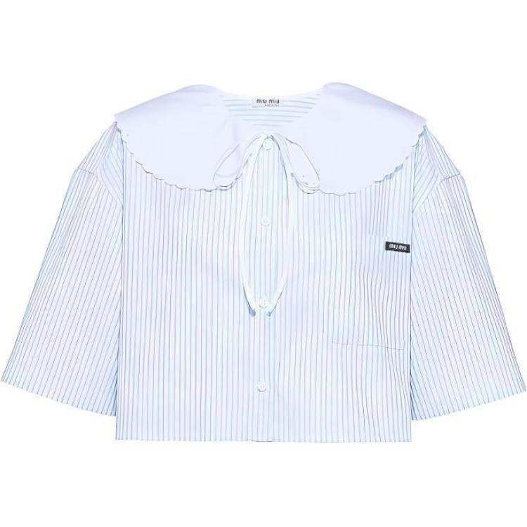 MIU MIU Crop Tops Women's Blue Peter Pan Collar Moderate