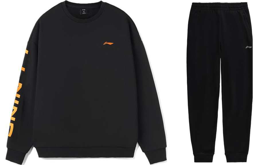 Li-Ning Li Ning Logo Print Loose Fit Crew Neck Pullover Thermal Fleece Lined Long Sleeved Elastic Cuff Sports Pants