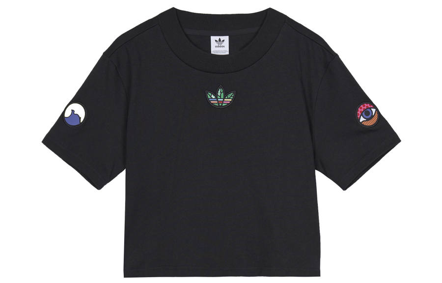 Adidas Originals Crop Tops Women's Black Crew Neck Moderate
