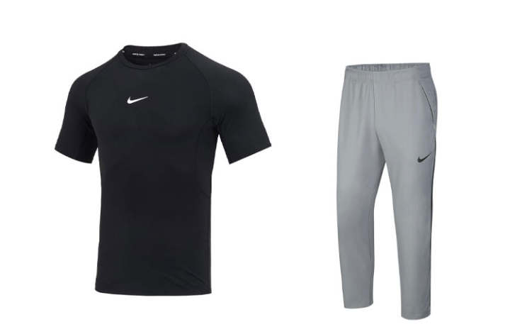 Nike Nike Casual Sportswear Men's Black T Shirt+Gray Pants Crew Neck Moderate