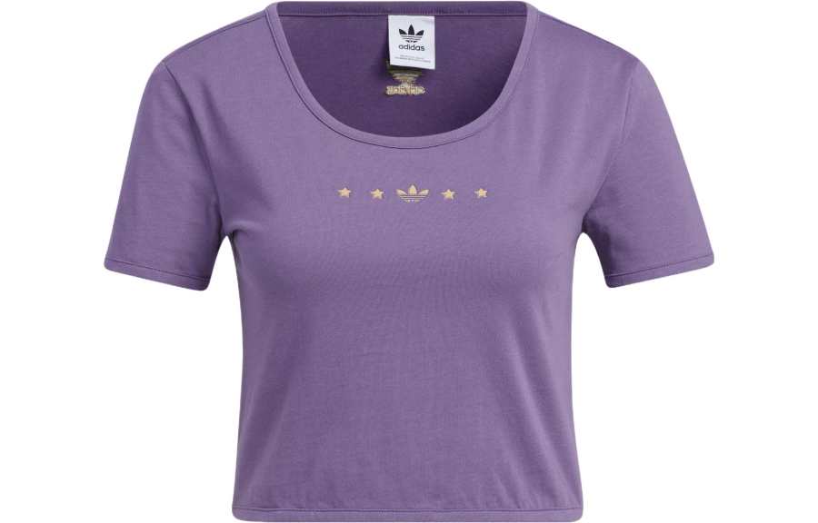 Adidas Originals Crop Tops Women's Technology Purple Crew Neck Moderate