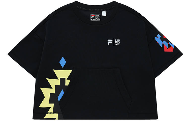 FILA FUSION X Marcelo Burlon Crop Tops Women's Pitch Black Crew Neck Moderate