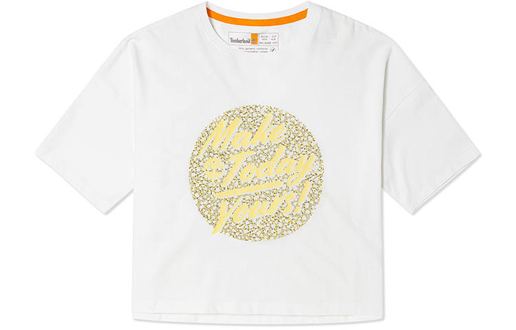 Timberland Crop Tops Women's White Crew Neck Moderate