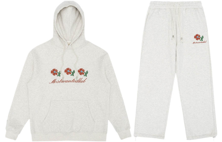 MostwantedLab Vintage Flower Sweatshirt Sets Unisex Hooded Moderate