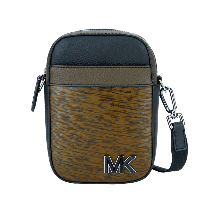 MICHAEL KORS Hudson Cow Leather Cell Phone Pouch, Shoulder Bag, Crossbody Bag Men's Pure Black