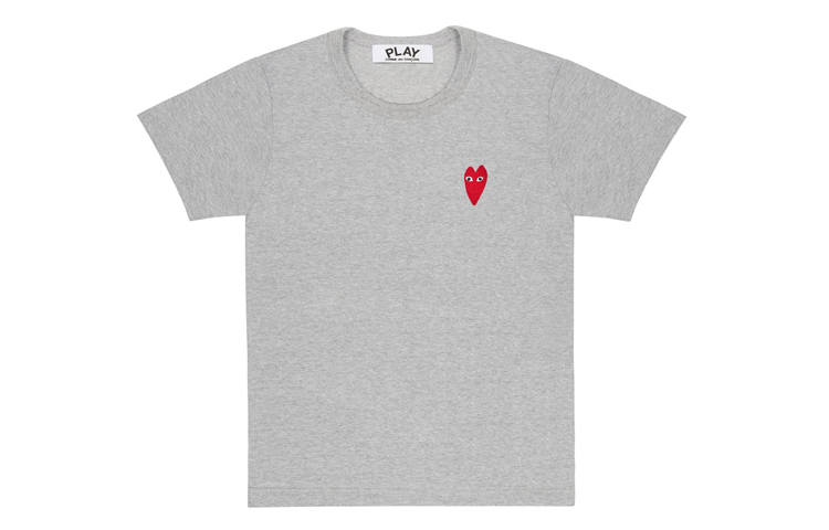 CDG Play T Shirts Women's Gray Crew Neck Moderate