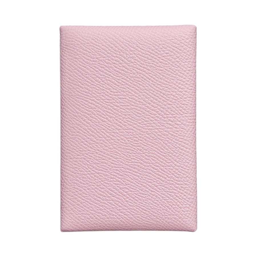 HERMES Calvi Epsom Leather Card Holder Regular Women's Rose Pink