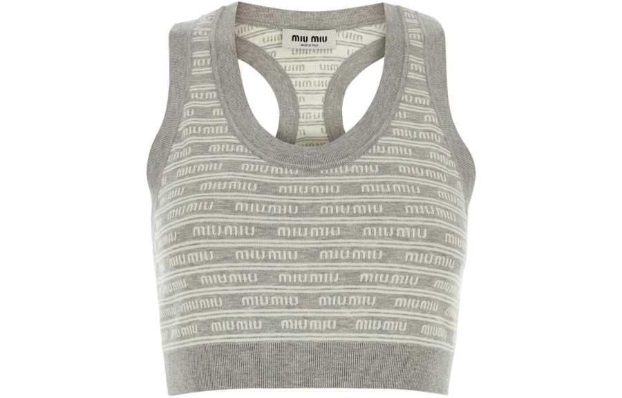 MIU MIU Tank Tops Women's Gray Crew Neck Moderate Other