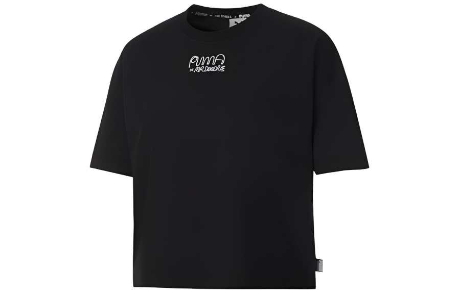 PUMA Crop Tops Women's Black Crew Neck Moderate