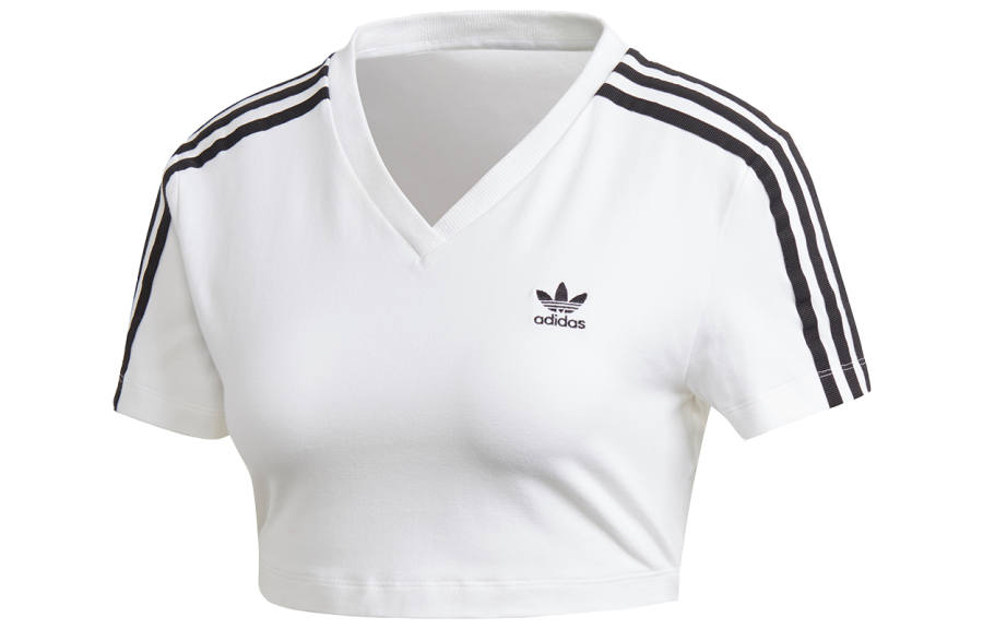 Adidas Originals Crop Tops Women's White V Neck Moderate