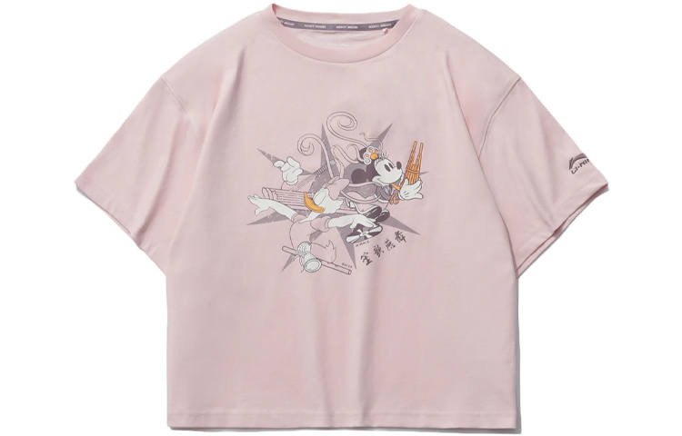 Li-Ning Li Ning X Disney Crop Tops Women's Pink Crew Neck Moderate
