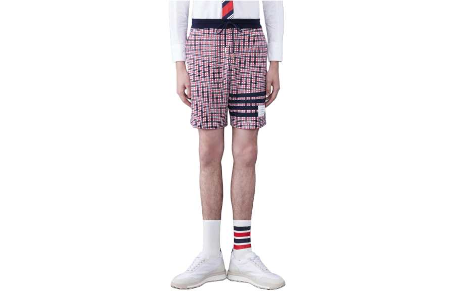 THOM BROWNE THOM BROWNE· Cotton Check Jacquard 4 Bar Sweatshorts Casual Shorts Men's Red