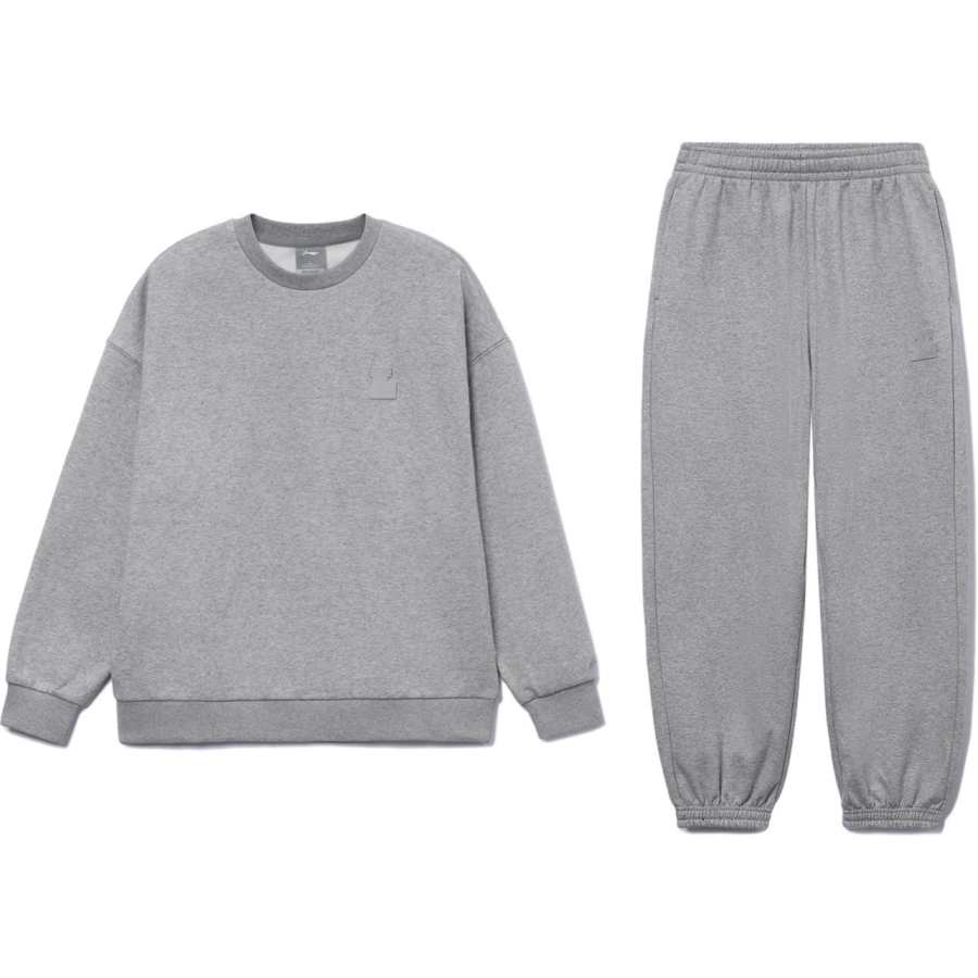Li-Ning Li Ning Training Series Solid Color Label Fleece Lined Long Sleeved Sweatshirt Loose Fit Elastic Cuff Casual Pants Set