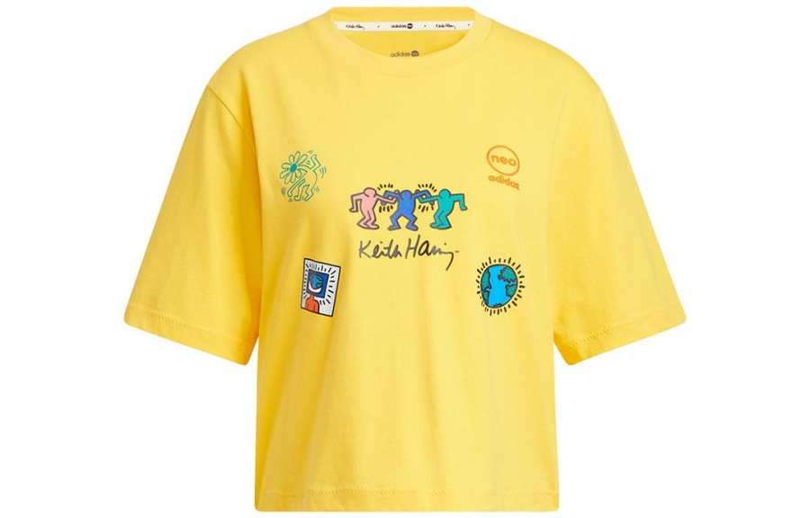 Adidas Neo X Keith Haring T Shirts Women's Yellow Crew Neck Moderate