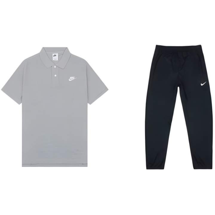 Nike Nike Casual Sportswear Men's Gray Top+Black Pants Lapel Moderate