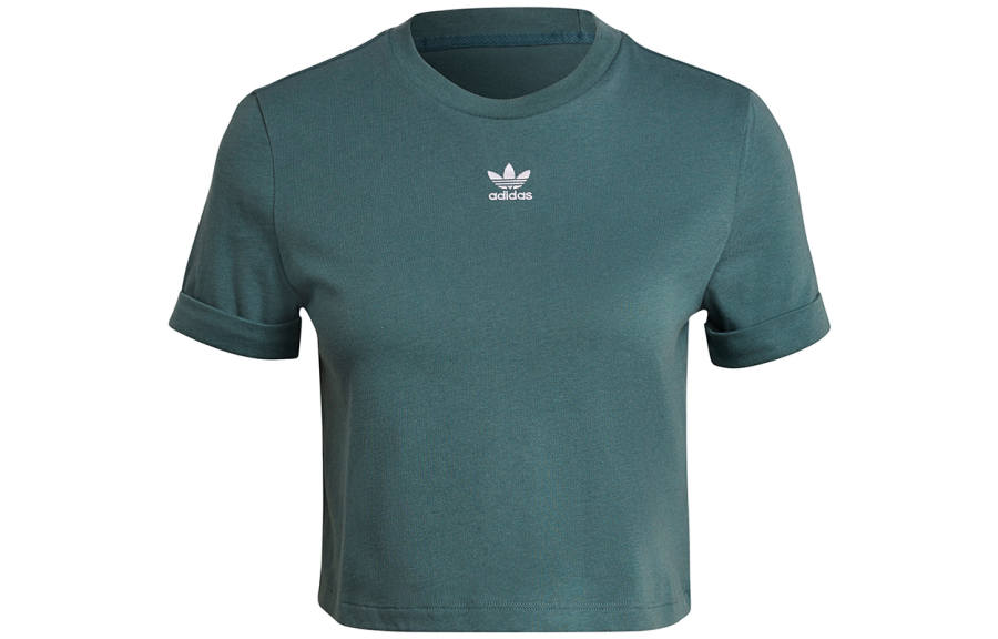 Adidas Originals Crop Tops Women's Green Crew Neck Moderate