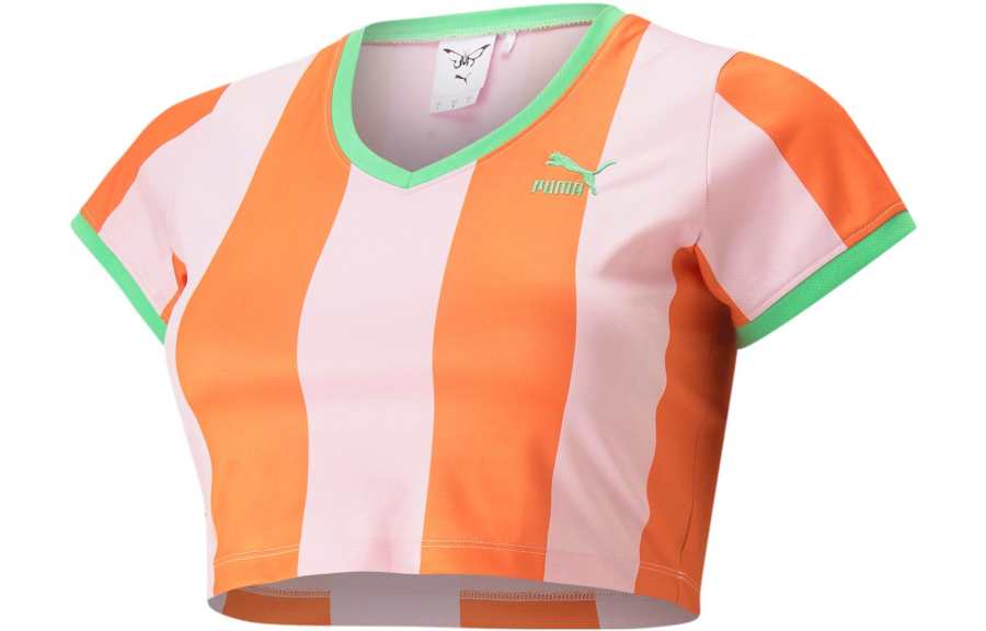 PUMA X DUA LIPA Crop Tops Women's Orange Red Crew Neck Moderate