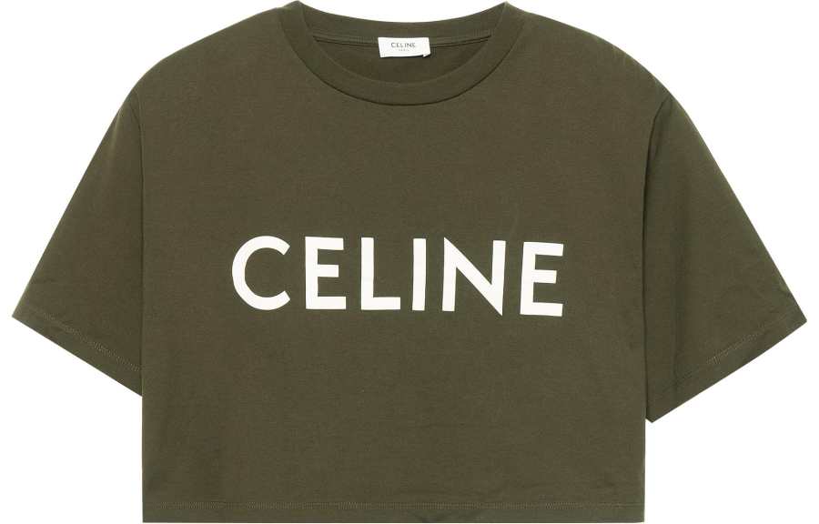 CELINE SS22 Women's Logo Jersey Cropped Crewneck T-Shirt 'Deep Khaki'