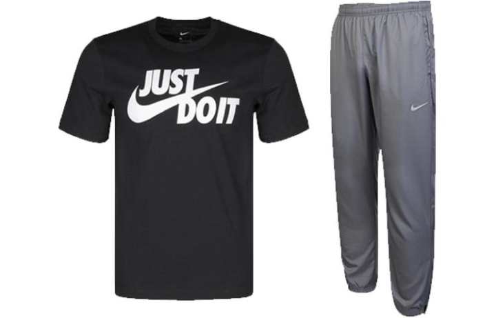 Nike Nike Casual Sportswear Men's Black Top+Gray Pants Crew Neck Moderate