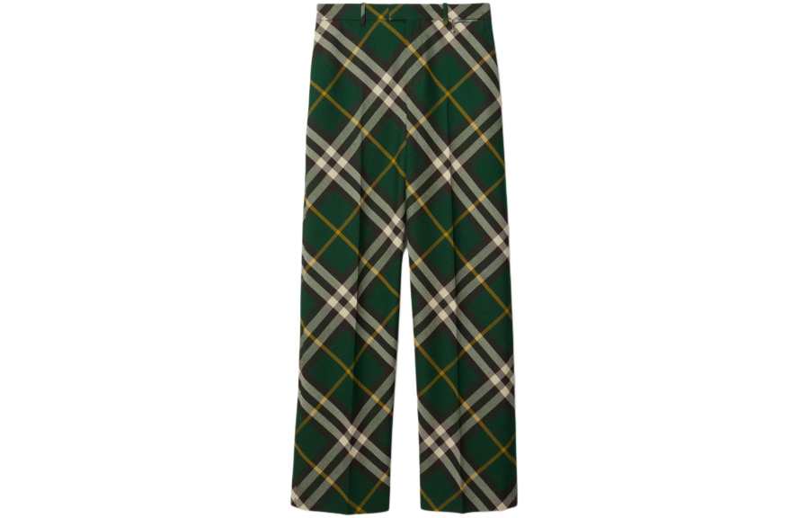 Burberry Wide Leg Equestrian Knight Motif Checked Trousers