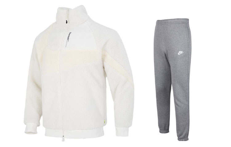 Nike Nike Casual Sportswear Men's White+Dark Gray Stand Collar Moderate