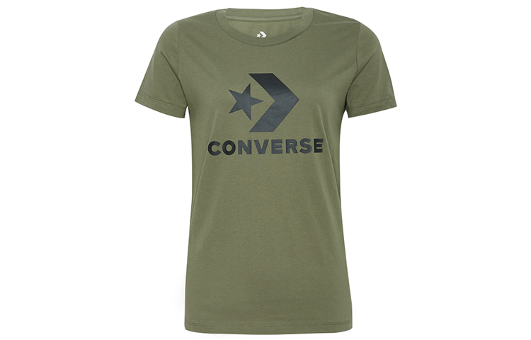 Converse T Shirts Women's Grass Green Crew Neck Moderate Straight Fit