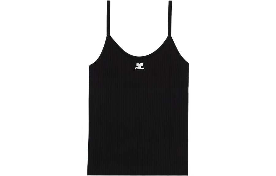 COURREGES Courrèges Logo Embroidered Ribbed Sleeveless Top