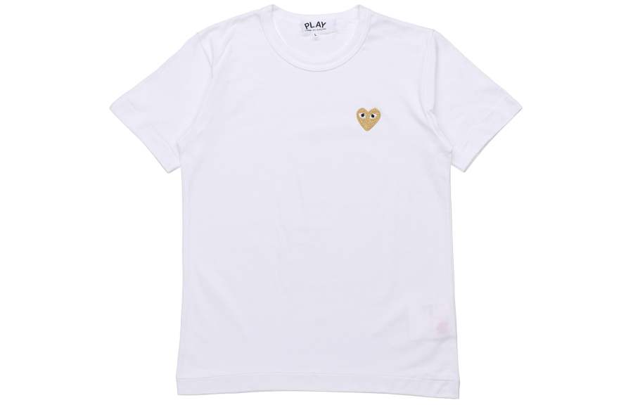 CDG Play Comme Des Garcons Play Women's Gold Heart T shirt White