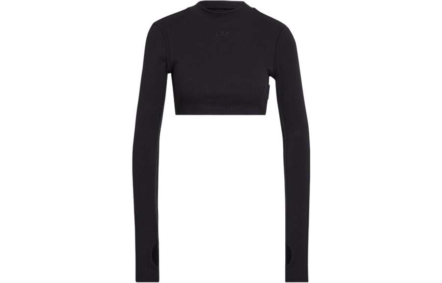 Adidas Originals Crop Tops Women's Black Crew Neck Moderate