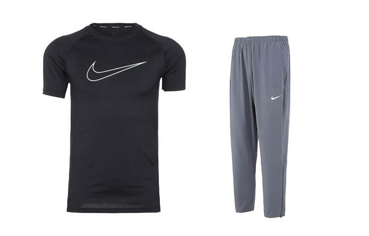 Nike Nike Casual Sportswear Men's Black T Shirt+Gray Pants Crew Neck Moderate