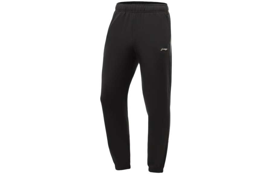 Li-Ning Li Ning Solid Color Elastic Cuff Fleece Lined Sports Pants Men's Black