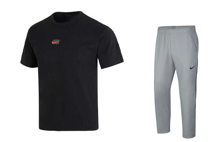 Nike Nike Casual Sportswear Men's Black T Shirt+Gray Pants Crew Neck Moderate