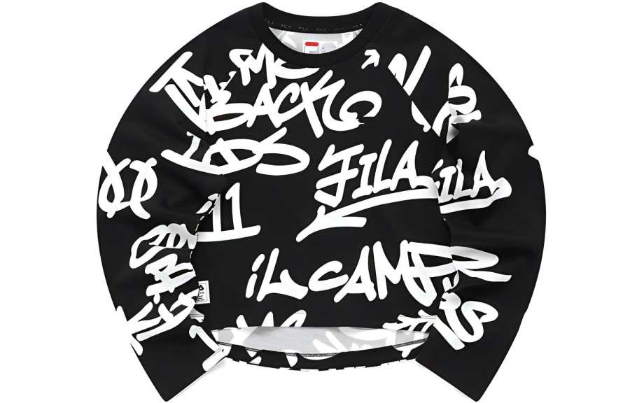 FILA FUSION Crop Tops Women's Black Sole Baymax Crew Neck Moderate
